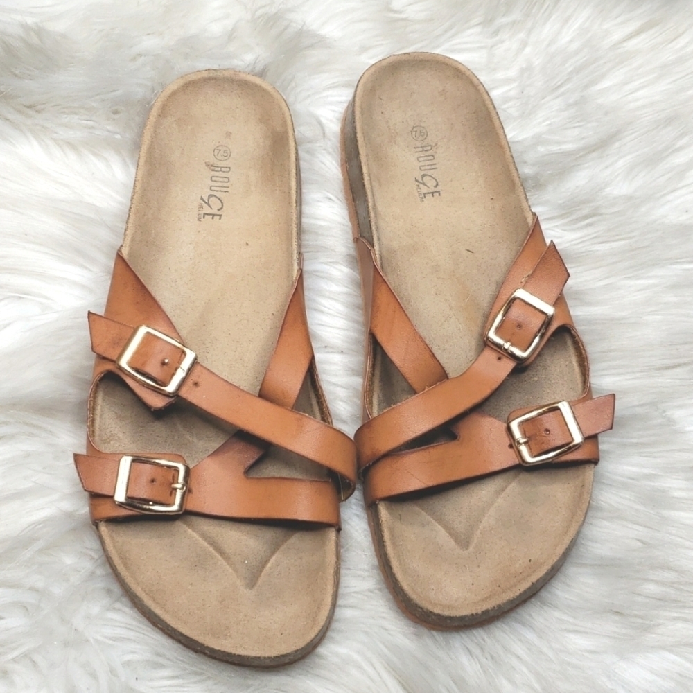 ROUGE HELIUM Cork Sole Slides Adjustable straps 7.5